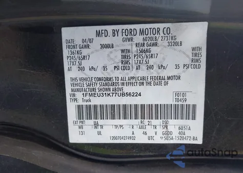 2007 Ford Explorer Sport Trac Xlt z USA, uszkodzony, nr VIN 1FMEU31K77UB56224